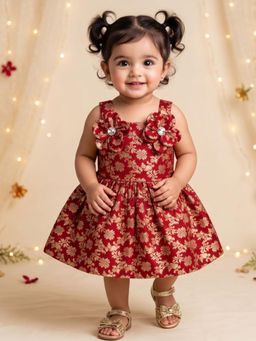 AJ Dezines - Girls Red Floral Brocade Dress