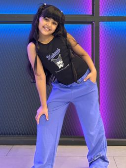 Napchief - Girls Black-Purple Graphic Printed Tank Top and Trouser