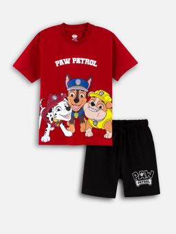 Napchief - Boys Red-Black Character T-shirt with Shorts