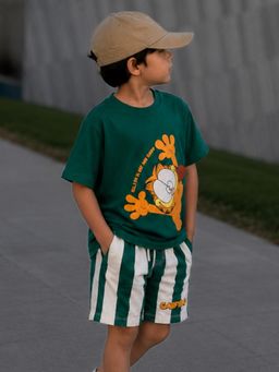 Napchief - Boys Green Graphic Printed T-shirt with Shorts