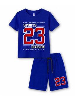 KAVEE - Unisex Blue Typography Printed T-shirt and Shorts