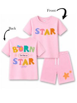 KAVEE - Unisex Pink Text Printed T-shirt and Shorts