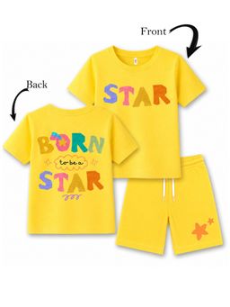 KAVEE - Unisex Yellow Text Printed T-shirt and Shorts
