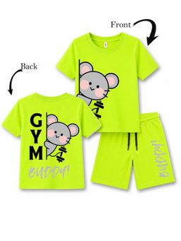 KAVEE - Unisex Neon Green Front Back Graphic Printed T-shirt and Shorts
