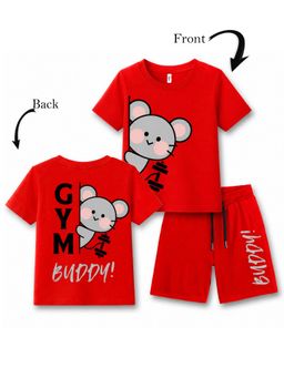 KAVEE - Unisex Red Front Back Graphic Printed T-shirt and Shorts