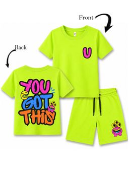 KAVEE - Unisex Neon Green Text Printed T-shirt and Shorts