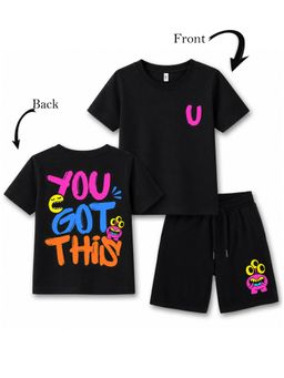 KAVEE - Unisex Black Text Printed T-shirt and Shorts
