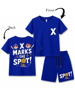KAVEE - Unisex Royal Blue Text Printed T-shirt and Shorts