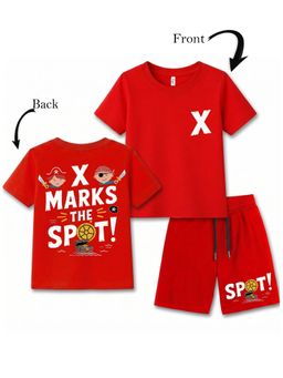KAVEE - Unisex Red Text Printed T-shirt and Shorts