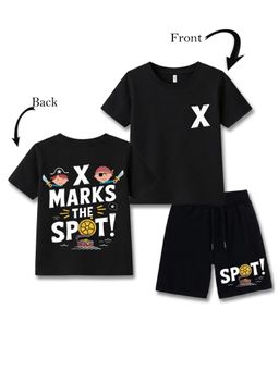 KAVEE - Unisex Black Text Printed T-shirt and Shorts