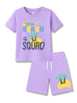 KAVEE - Unisex Lavender Beach Theme Graphic Printed T-shirt and Shorts