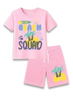 KAVEE - Unisex Pink Beach Theme Graphic Printed T-shirt and Shorts