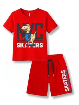 KAVEE - Unisex Red Dinosaur Graphic Printed T-shirt and Shorts