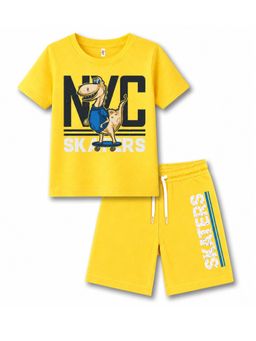 KAVEE - Unisex Yellow Dinosaur Graphic Printed T-shirt and Shorts