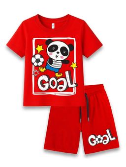 KAVEE - Unisex Red Graphic Printed T-shirt and Shorts