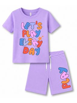 KAVEE - Unisex Lavender Text Printed T-shirt and Shorts