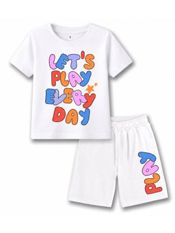KAVEE - Unisex White Text Printed T-shirt and Shorts