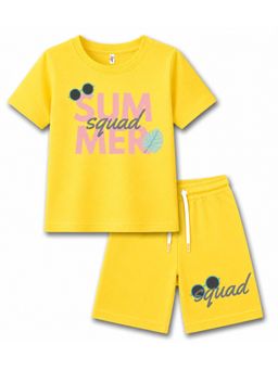 KAVEE - Unisex Yellow Text Printed T-shirt and Shorts