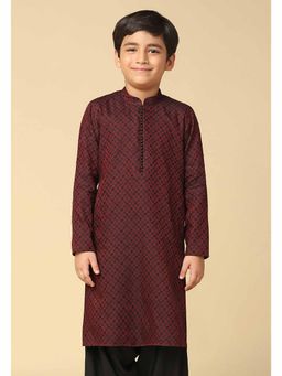 KISAH - Maroon Mandarin Neck Woven Kurta