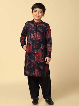 KISAH - Navy Blue Floral Printed Kurta and Patiala (Set of 2)