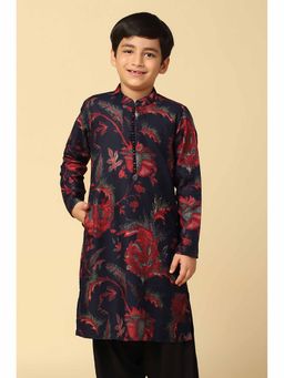 KISAH - Navy Blue Floral Printed Kurta