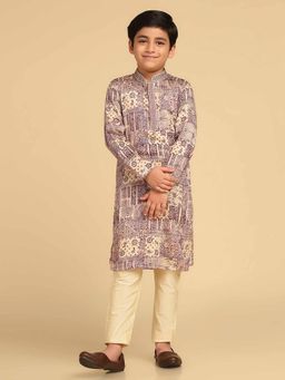KISAH - Purple Abstract Printed Kurta and Pyjama (Set of 2)