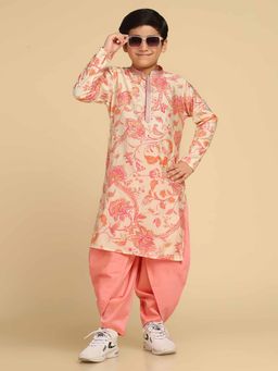 KISAH - Cream Floral Printed Kurta and Dhoti (Set of 2)