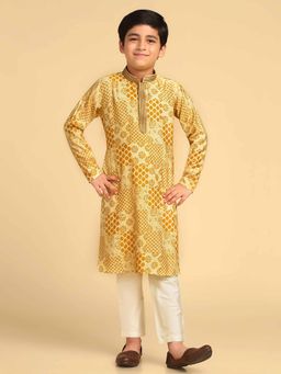 KISAH - Yellow Printed Kurta and Pyjama (Set of 2)