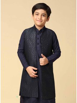 KISAH - Navy Blue Embellished Nehru Jacket