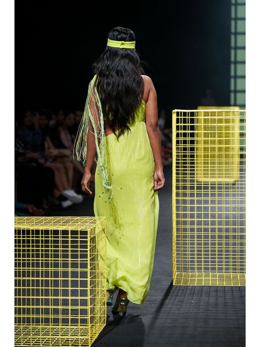 slim fit dress slacks Lime Green Silk Satin Backless Dress with Feather Trim 14 / Green