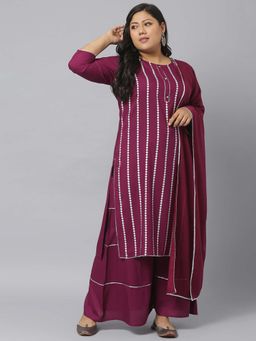 Stylum - Womens Printed Rayon Straight Kurta Sharara Dupatta Set (set Of 3)