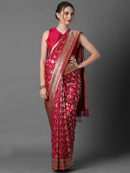 Odette - Pink Festive Silk Blend Woven Design Saree with Unstitched Blouse