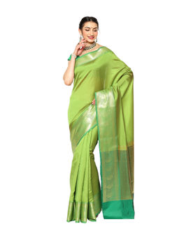 Banarasi Silk Works - Green Valkalam Katan Silk Anchal Saree with Unstitched Blouse
