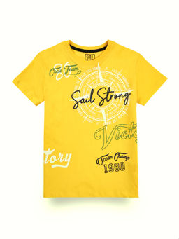 Gini & Jony - Boys Yellow Printed Cotton Half Sleeves T-Shirt