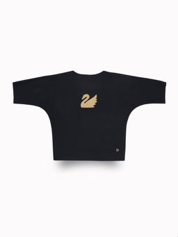 Gini & Jony - Girls Black Embellished Cotton Knits Half Sleeves Top