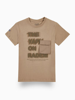 Gini & Jony - Boys Beige Typographic Print Cotton Half Sleeves T-Shirt