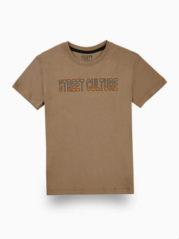 Gini & Jony - Boys Brown Printed Cotton Half Sleeves T-Shirt