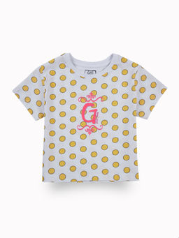 Gini & Jony - Girls Yellow Polka Dots Cotton Knits Half Sleeves Top