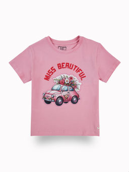 Gini & Jony - Girls Pink Graphic Print Cotton Knits Half Sleeves Top