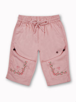 Gini & Jony - Girls Light Pink Embroidery Cotton Pedal Pusher Elasticated Capris