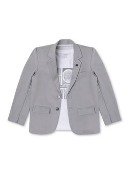 CAVIO - Boys Grey Regular Fit Plain Party wear Blazer and T-Shirt (Set of 2)