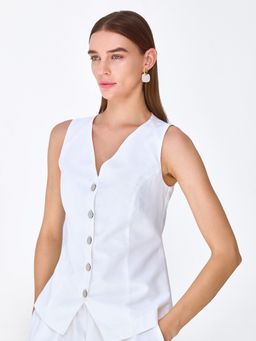 Cover Story - Womens White Linen Waistcoat