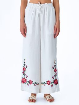 Cover Story - Womens White Cross Stitch Wide Leg Trouser