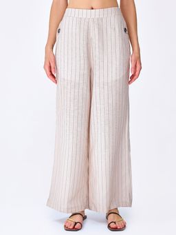 Cover Story - Womens White Striped Linen Wide Leg trouser