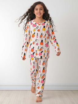 ANTHRILO - Nail Paint Long Sleeves Pyjama - White (Set of 2)