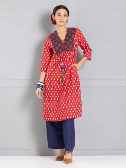 SHAYE - Women Red Printed Tassels Kurta