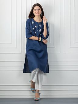 SHAYE - Women Navy Blue Embroidered Ethnic Kurta