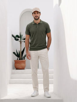 House of Namah - Men Textured Regular Fit Pure Cotton Polo T-Shirt
