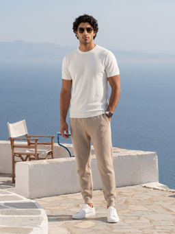 House of Namah - Men Textured Regular Fit Pure Cotton T-Shirt