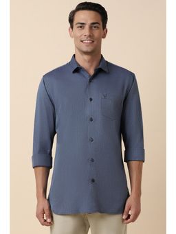 Allen Solly - Men Navy Slim Fit Textured Full Sleeves Casual Shirt